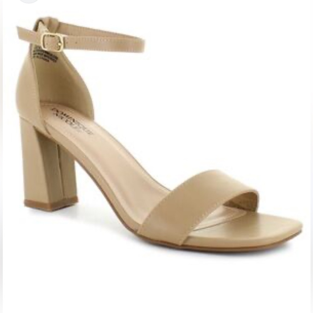 Women’s Block Heel Ankle Strap Sandal — Beige